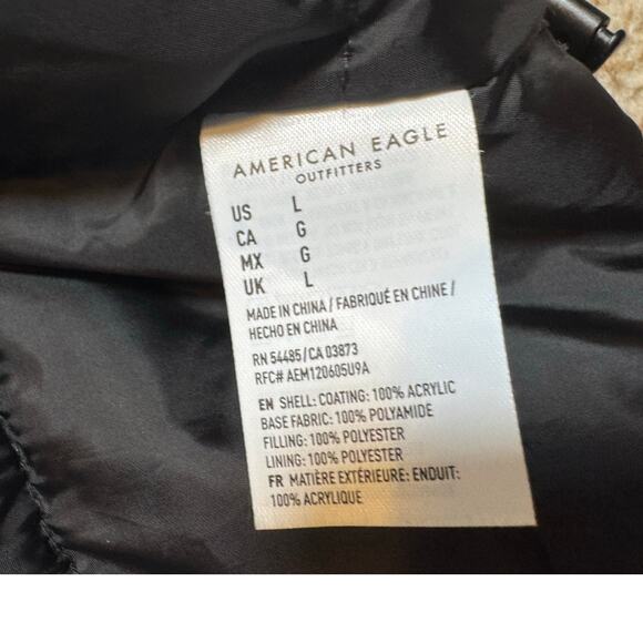 American Eagle Black, Hooded jacket/Coat Men's Large, Black, Zip Up, midweight - Picture 10 of 13